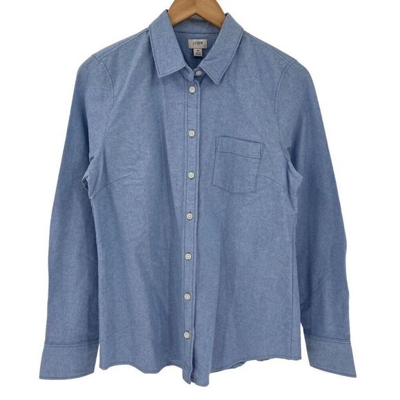 J Crew Factory Button Up Long Sleeve Oxford Shirt Blue Women Medium BP530 NWT - Picture 1 of 6
